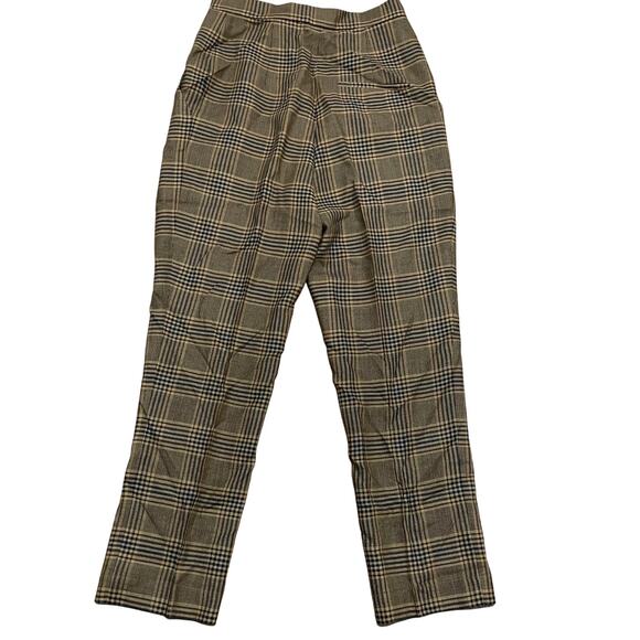 Nanushka Mitsu Pleat Front‎ Straight Cropped pants Check Plaid Brown Women's M - Picture 8 of 8